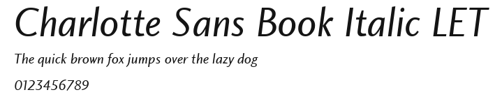 Charlotte Sans Book Italic LET Preview